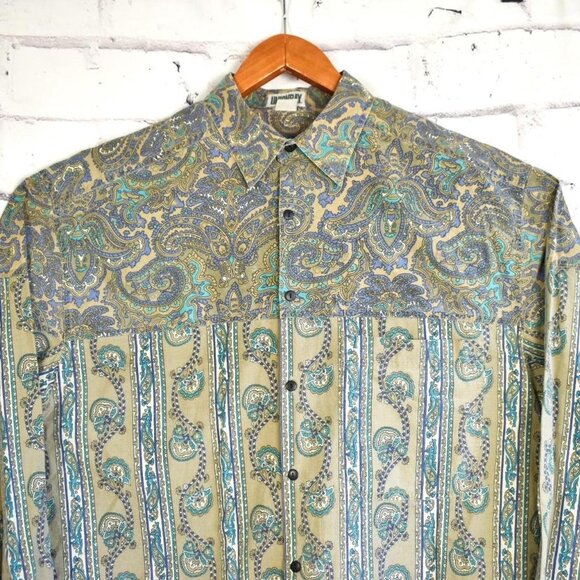 Vintage 90s Union Bay Earthtone Paisley Print Button Up Shirt - Picture 3 of 8